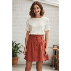 American Eagle Outfitters Pull on Linen Blend Skirt Brick Red Size S